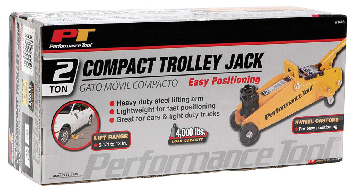 Performance Tool W1606 Compact Trolley Jack, 2 Ton Capacity