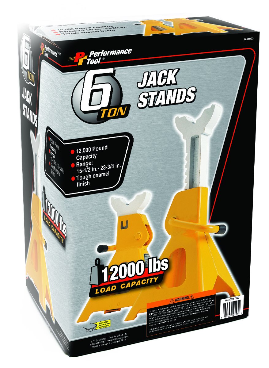 Performance Tool W41023 Heavy Duty Jack Stands, 6 Ton Load Capacity, 1-Pair