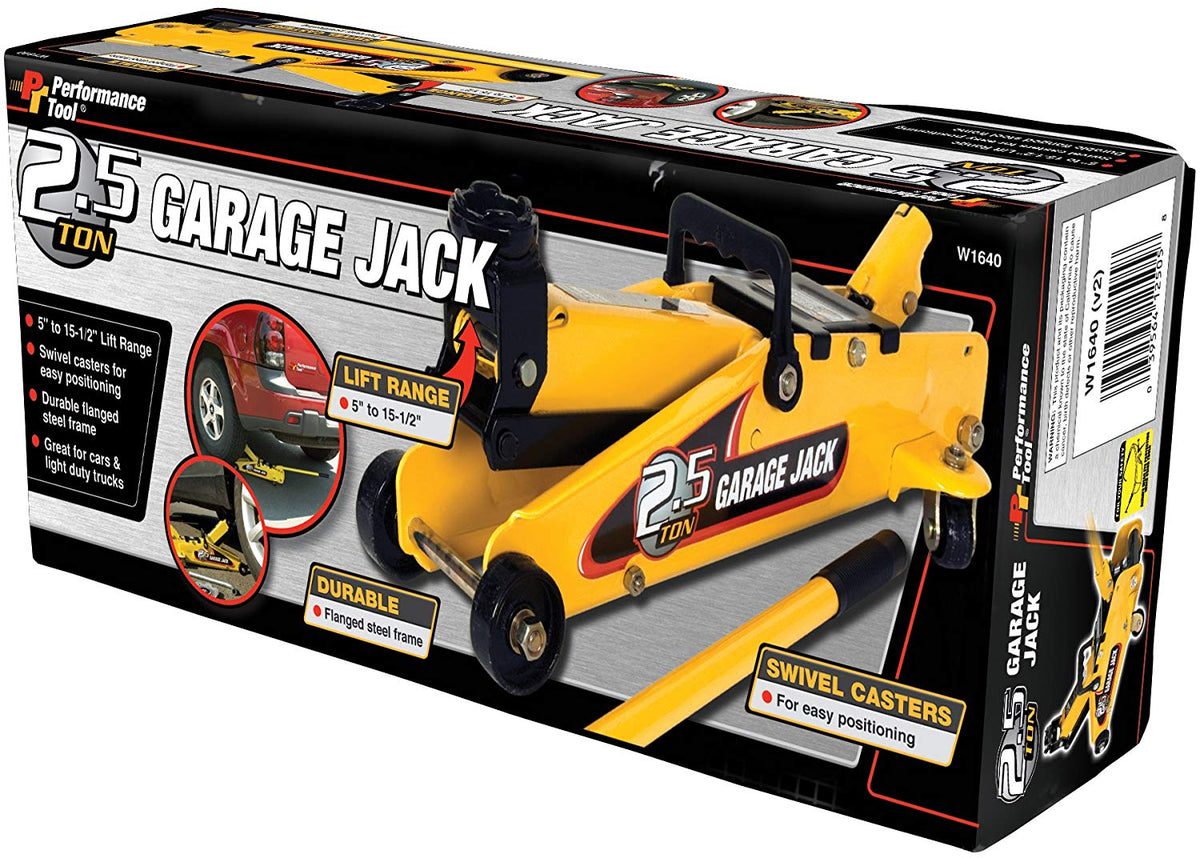 Performance Tool W1640 Garage Jack, 2.5 Ton Capacity, 5 to 15-1/2" Lift Range