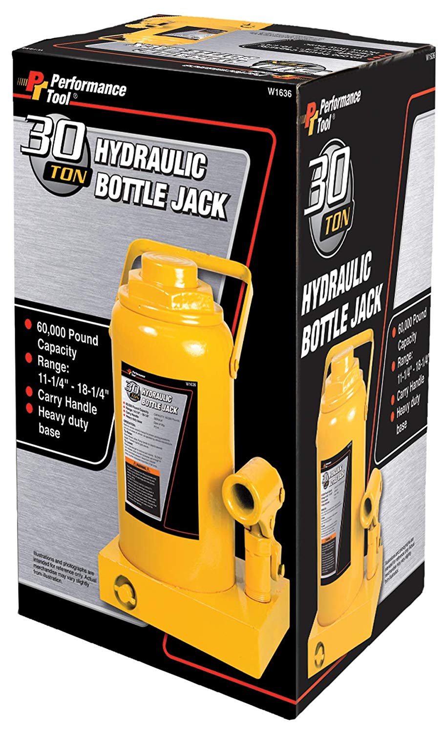 Performance Tool W1636 Hydraulic Bottle Jack, 30 Ton Capacity