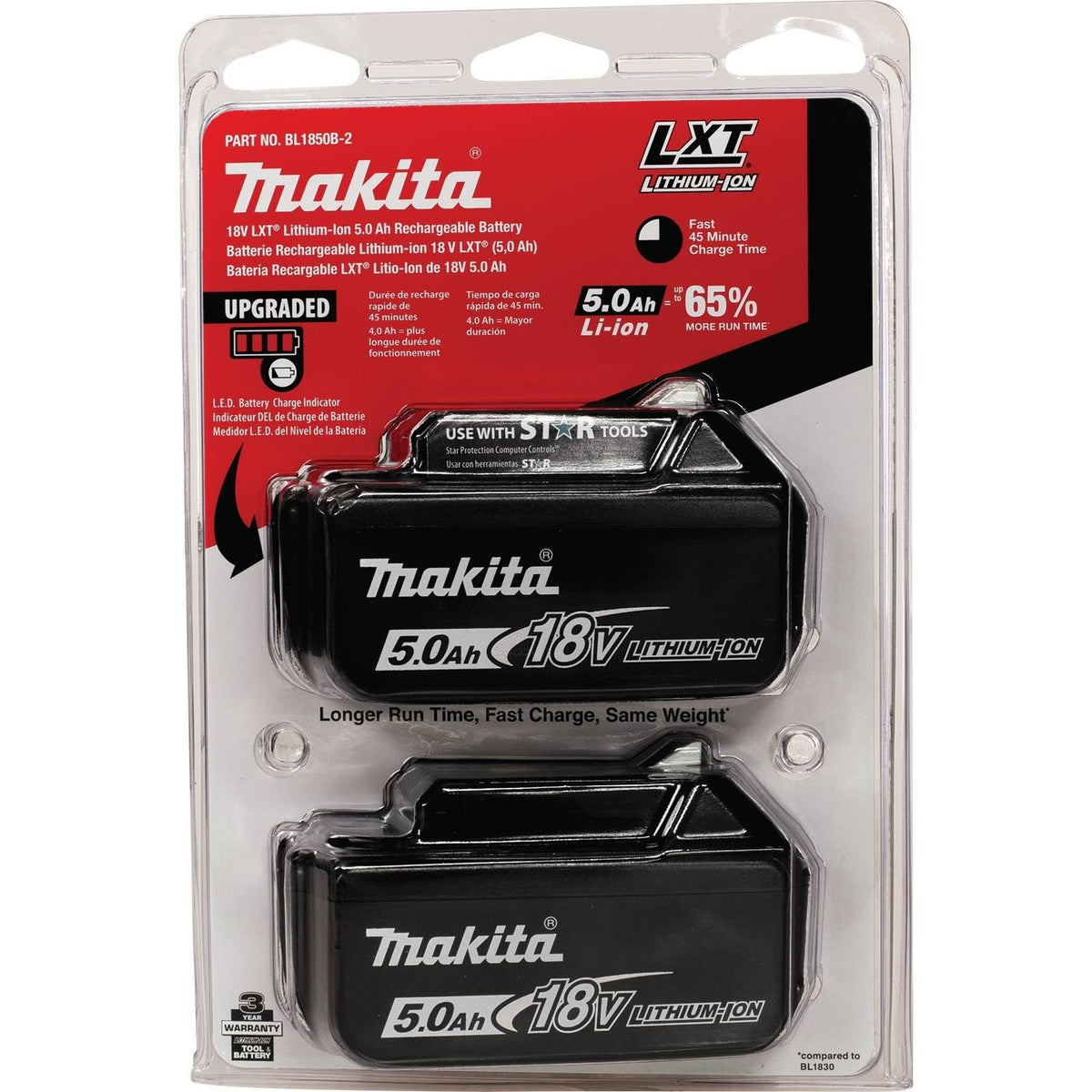 Makita BL1850B-2 LXT Lithium‑Ion 5.0Ah Battery, 2 Pack