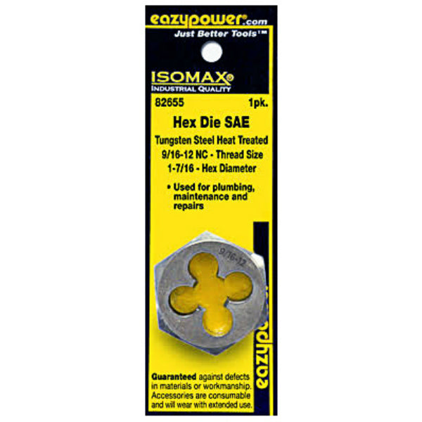 Eazypower 82655 Isomax Tungsten Steel Hex Die, 9/16" x 12" NC