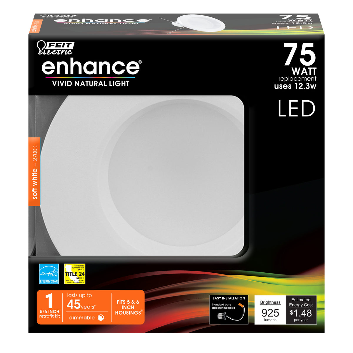 Feit LEDR56/927CA LED Dimmable Recessed Downlight, 5"-6", 2700K, 12.3W