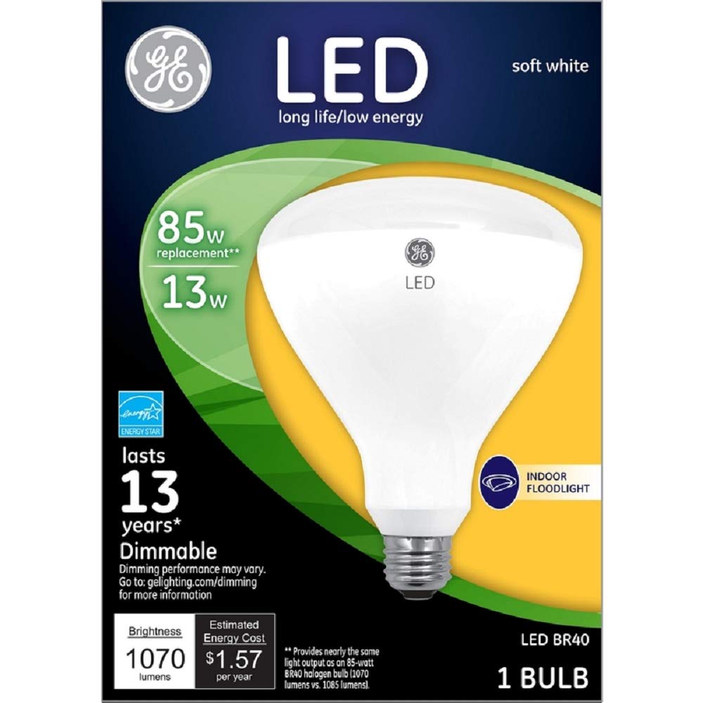 GE Lighting 41055 Dimmable BR40 Indoor Floodlight LED Bulb, Soft White, 13W