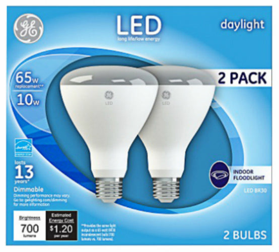 GE Lighting 41003 Dimmable BR30 Indoor Floodlight LED Bulb, Daylight, 10W, 2-Pk