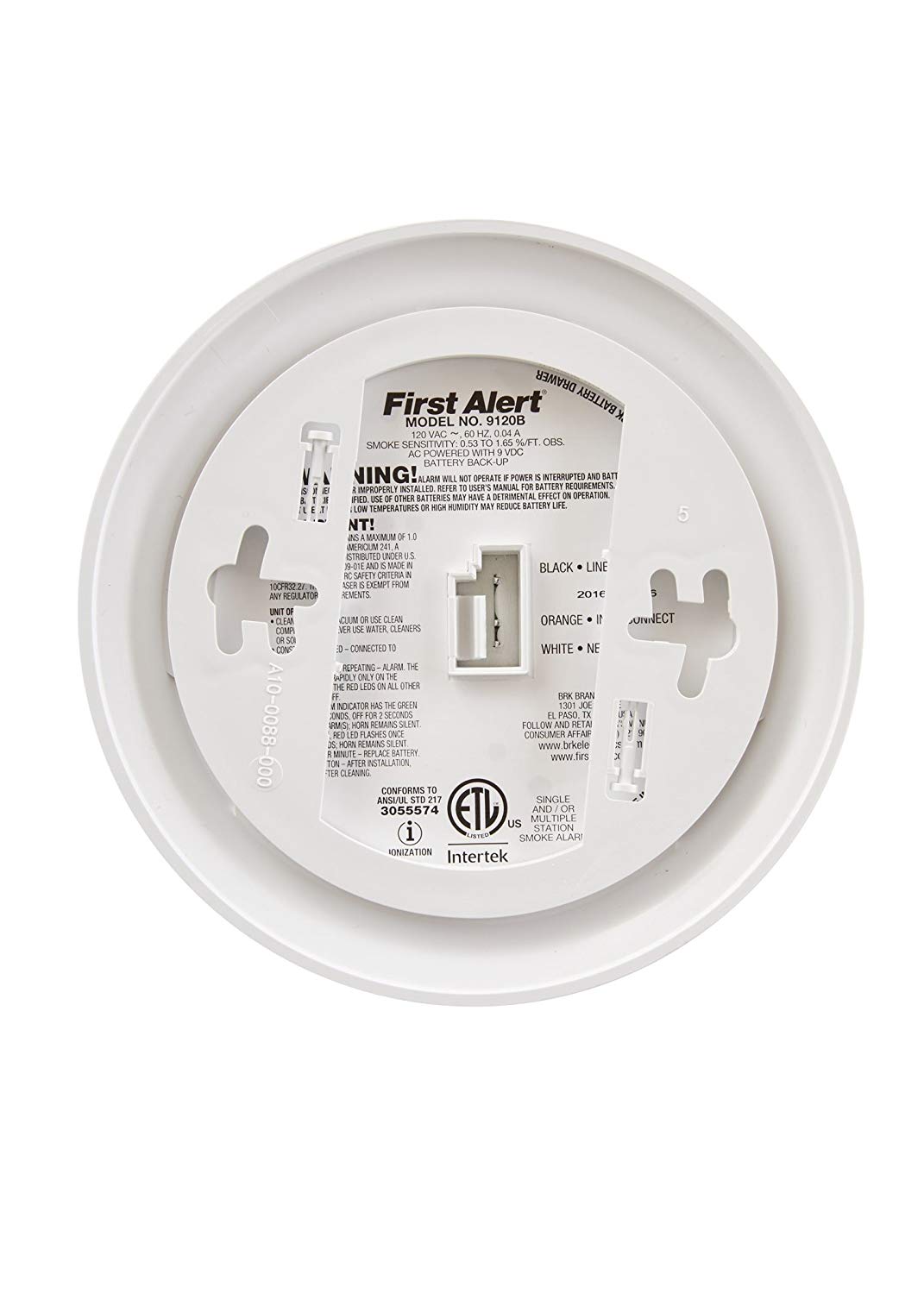 First Alert 1039809 Hardwired Ionization Smoke Alarm with Battery Backup