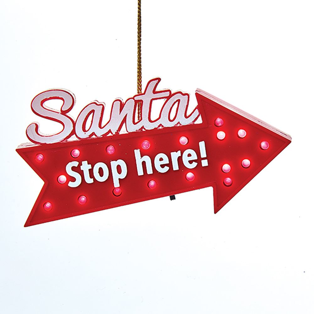 Kurt Adler C0483 Santa-Stop-Here Blinking Lighted LED Ornament w/ Battery, 4"