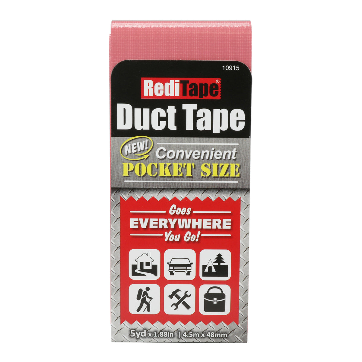 RediTape 10915 Pocket Size Duct Tape, Pink, 5 Yd x 1.88"