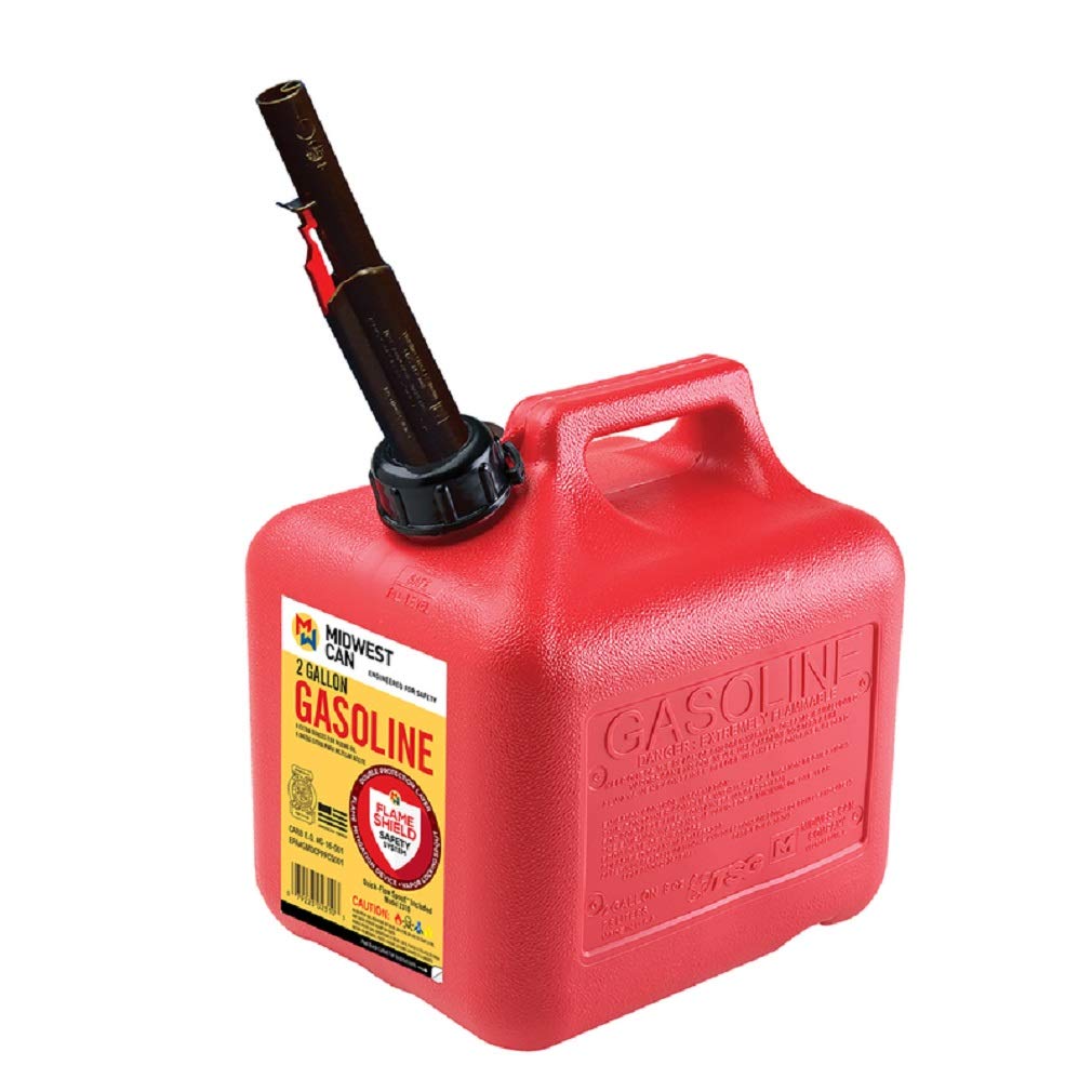 Midwest Can 2310 High Density Polyethylene Gas Can with Spout, Red, 2 Gallon