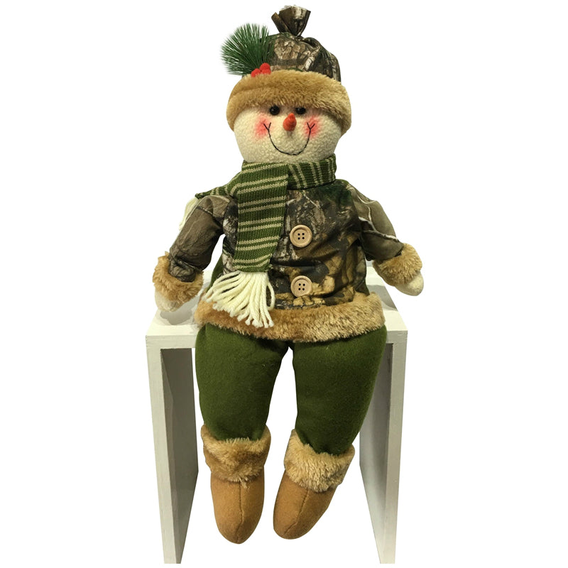 Santas Forest 49333 Snowman Sitting Figurine, Camo, 18"
