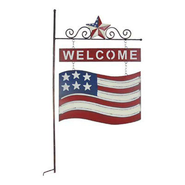 Exhart 50875 USA Flag Welcome Sign Garden Stake, 17.5" Tall