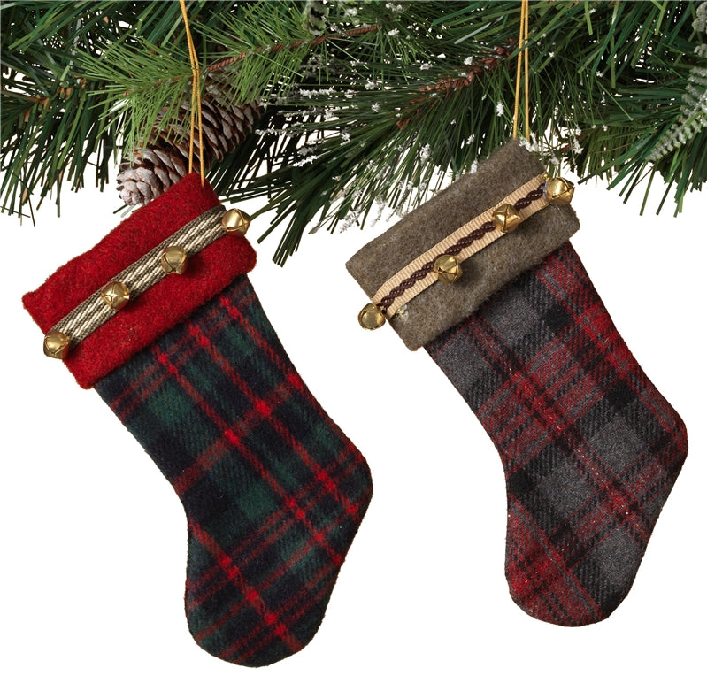 Gerson 2305330 Stocking with Jingle Bell, Red / Green, 6-1/4"