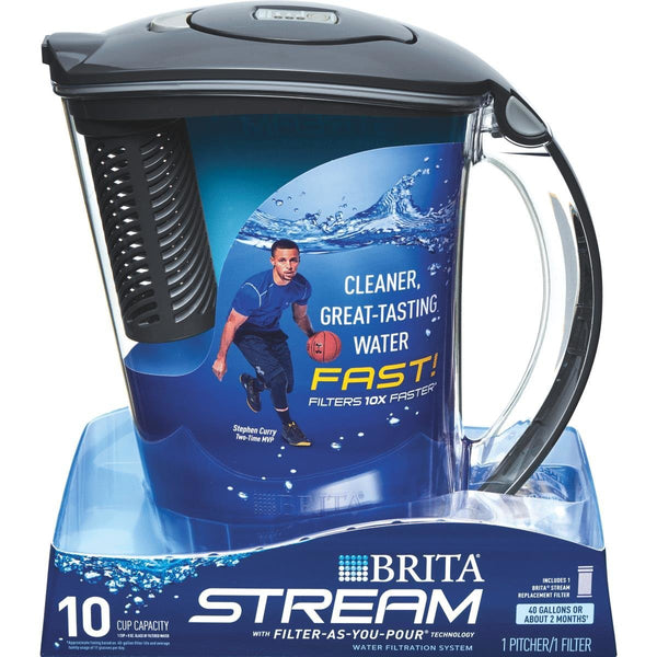 Brita 36217 Stream Filter-As-You-Pour Filter Pitcher, 10-Cup, Carbon Gray