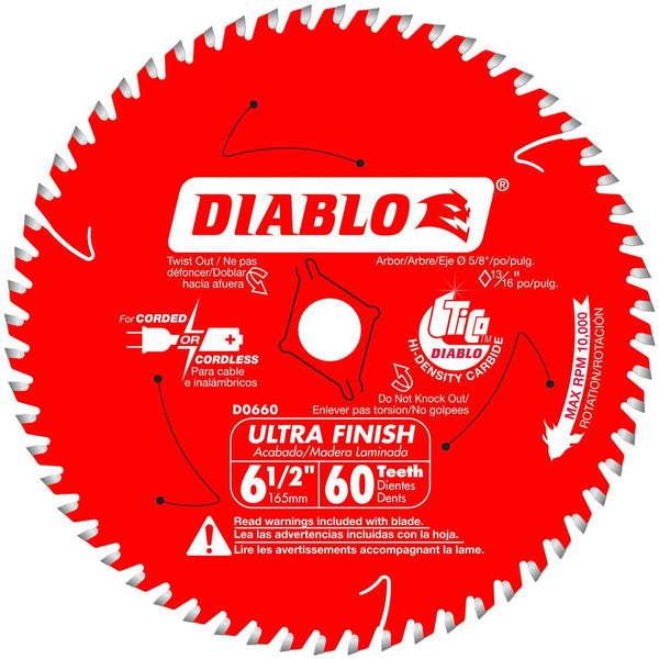 Diablo D0660X Ultra Finish Wood Cutting Saw Blade, 60-Teeth, 6-1/2" Dia.