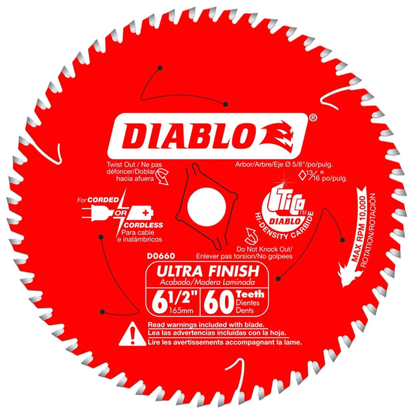 Diablo D0660A Ultra Finish Wood Cutting Saw Blade, 60 Tooth, 6‑1/2"