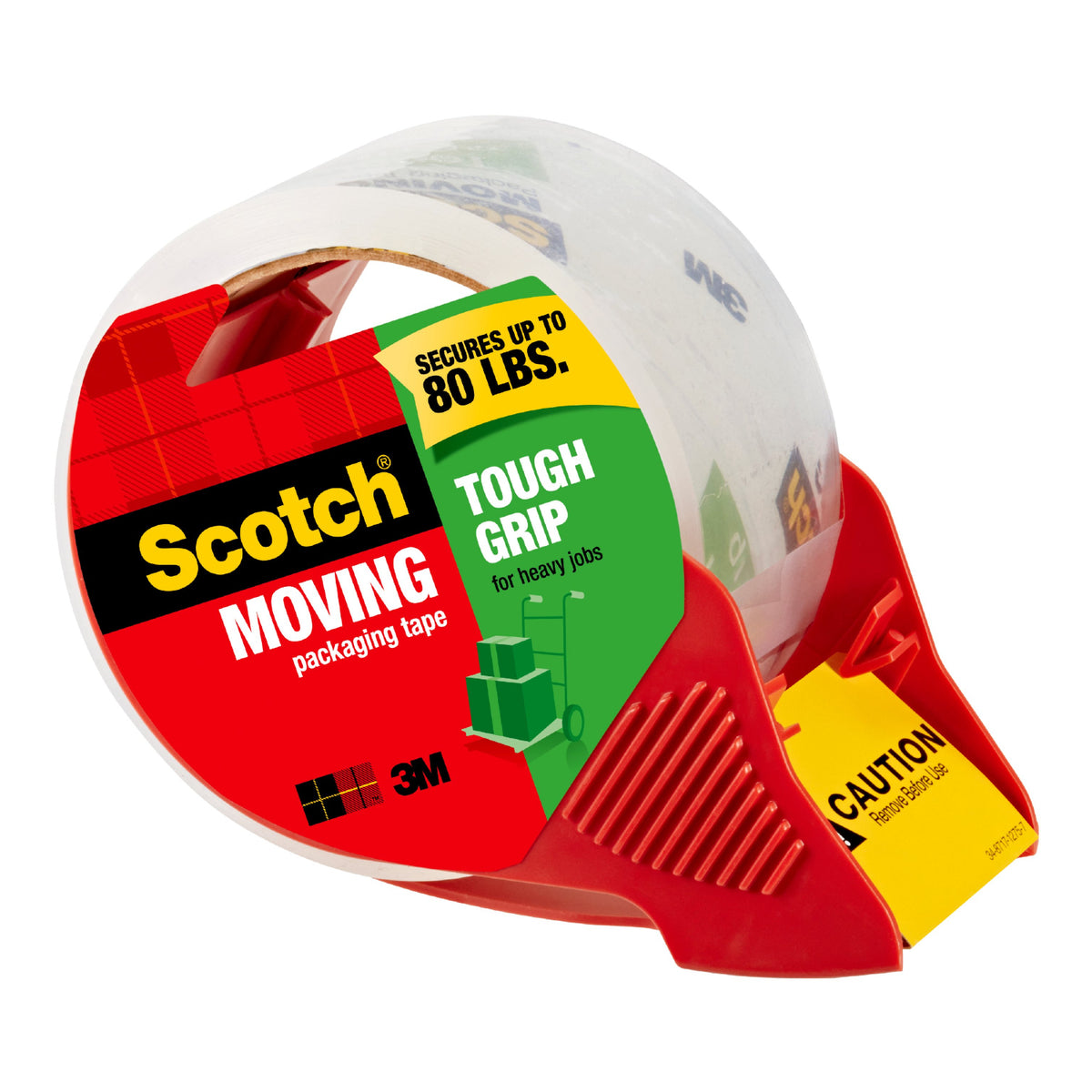 Scotch 3500S-RD Tough Grip Moving Packaging Tape With Dispenser, 1.88"x38.2 Yd