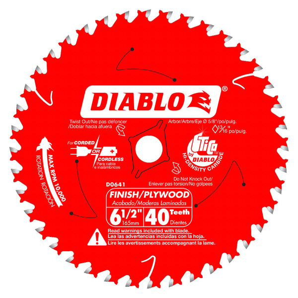 Diablo D0641A Finish/Plywood Trim Circular Saw Blade, 40 Tooth, 6‑1/2"