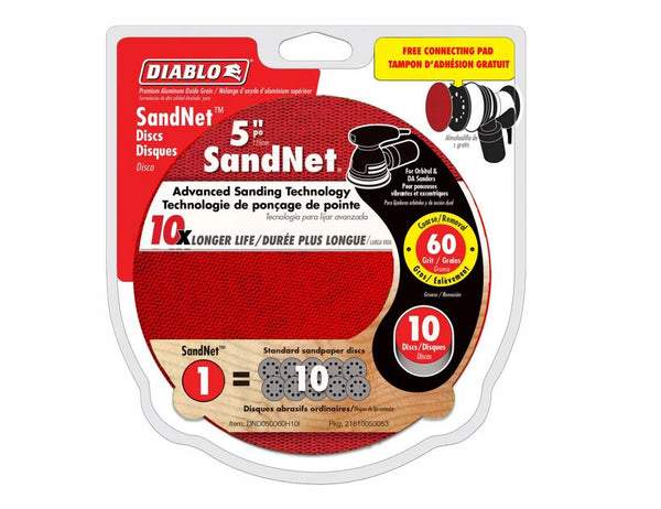 Diablo DND050060H10I SandNet Discs with Connection Pad, 60 Grit, 5", 10-Pack