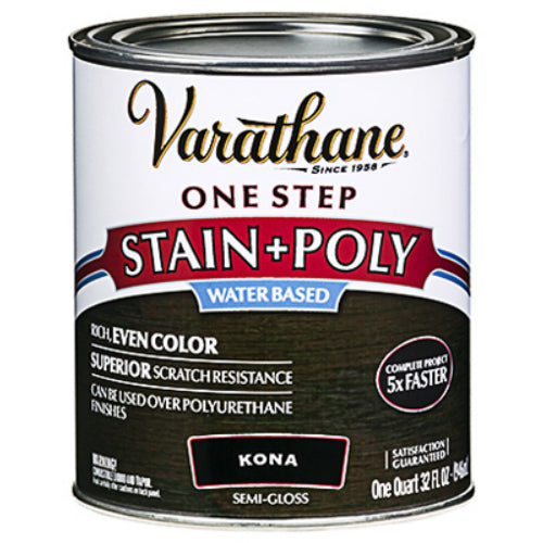 Varathane 333655 One Step Water-Based Stain & Polyurethane, Kona, 1 Qt