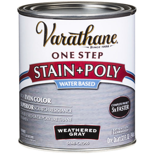 Varathane 333649 One Step Water-Based Stain & Polyurethane, Weathered Gray, 1-Qt