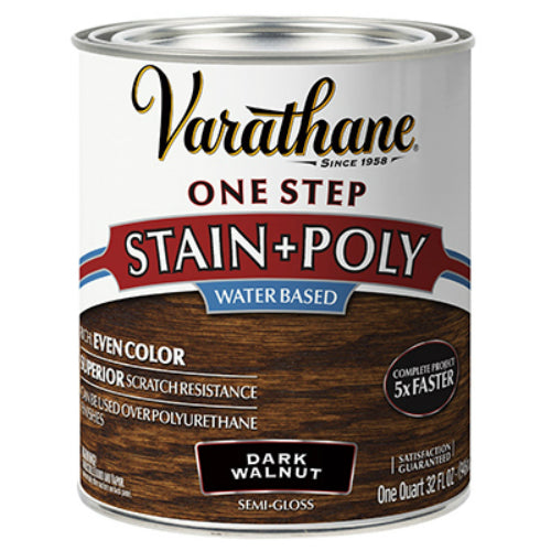 Varathane 337037 One Step Water-Based Stain & Polyurethane, Dark Walnut, 1-Qt