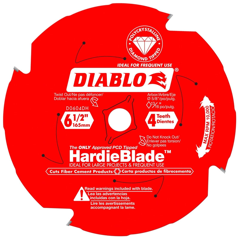Diablo D0604DH HardieBlade Diamond Tipped TCG Fiber Cement Saw Blade, 4 Tooth, 6-1/2"