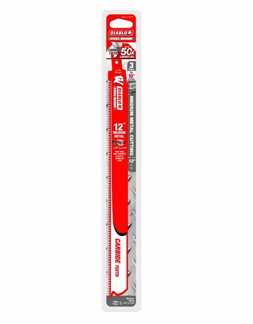 Diablo DS1210CF3 Steel Demon Carbide Recip Blade for Medium Metal Cutting, 10-TPI, 12", 3-Pack