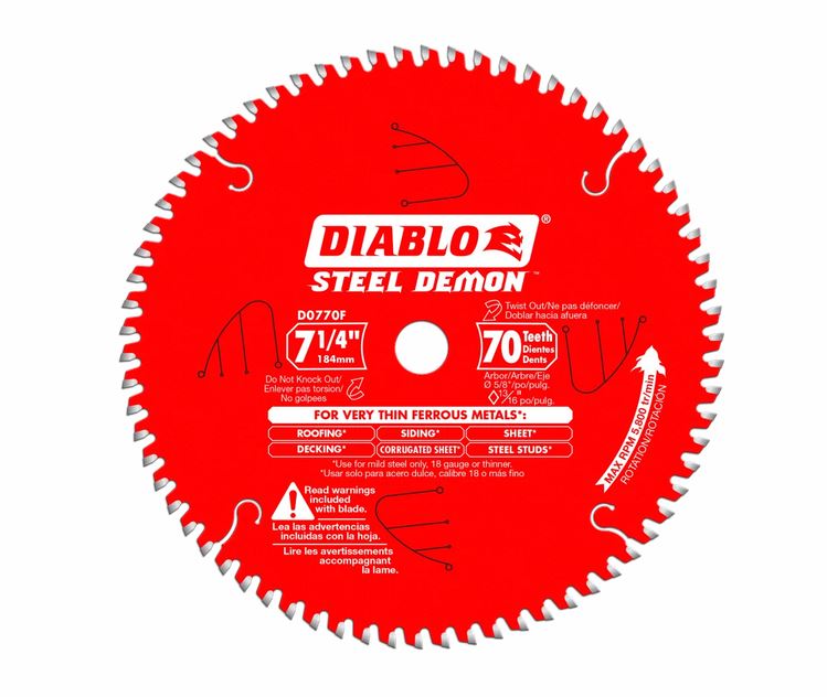 Diablo D0770FA Steel Demon Ferrous Metal Cutting Saw Blade, 70 Tooth x 7-1/4"