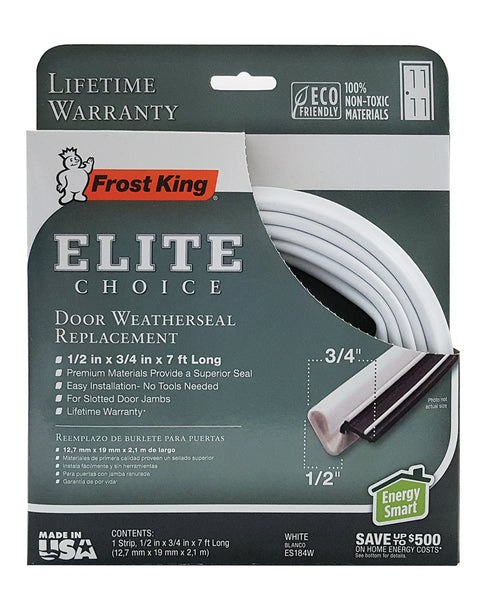 Frost King ES184W Elite Choice Door Weatherseal Replacement, White, 1/2"x3/4"x7'