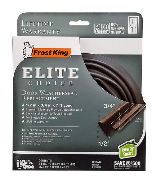 Frost King ES184B Elite Choice Door Weatherseal Replacement, Brown, 1/2"x3/4"x7'