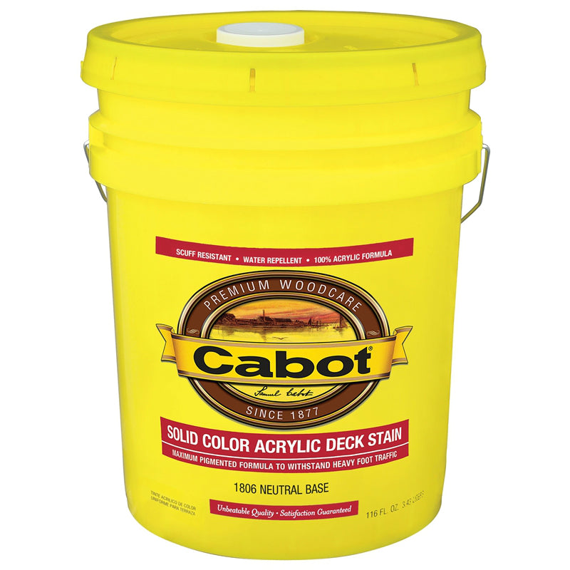 Cabot 140-0001806-008 Solid Color Acrylic Deck Stain, Neutral Base, 5 Gallon