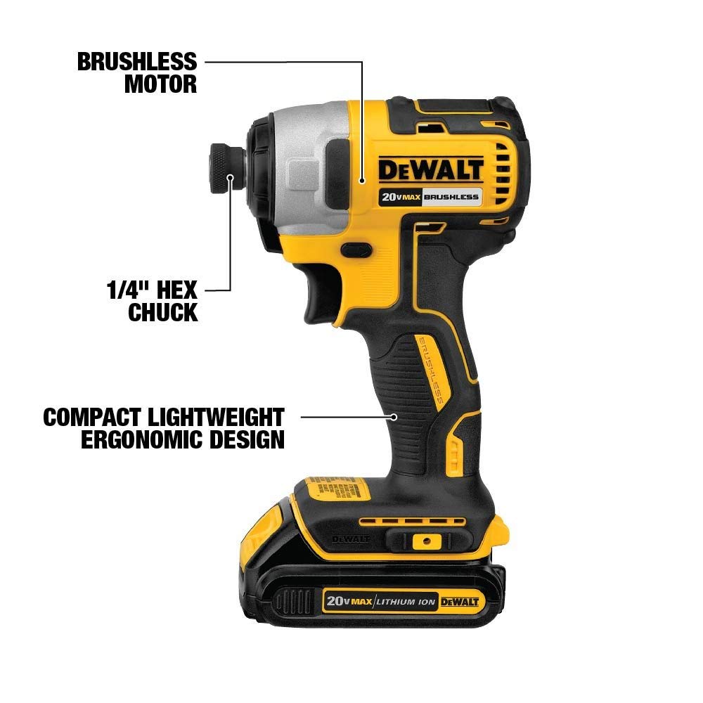 DeWalt DCF787C1 XR Lithium Ion Brushless Impact Driver Kit, 20V MAX, 1/4"