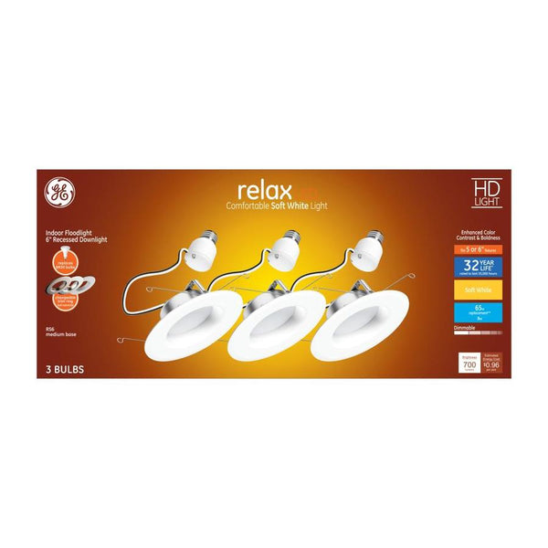 GE Lighting 47697 LED Relax HD Dimmable Recessed Downlight 6", Soft White, 9W