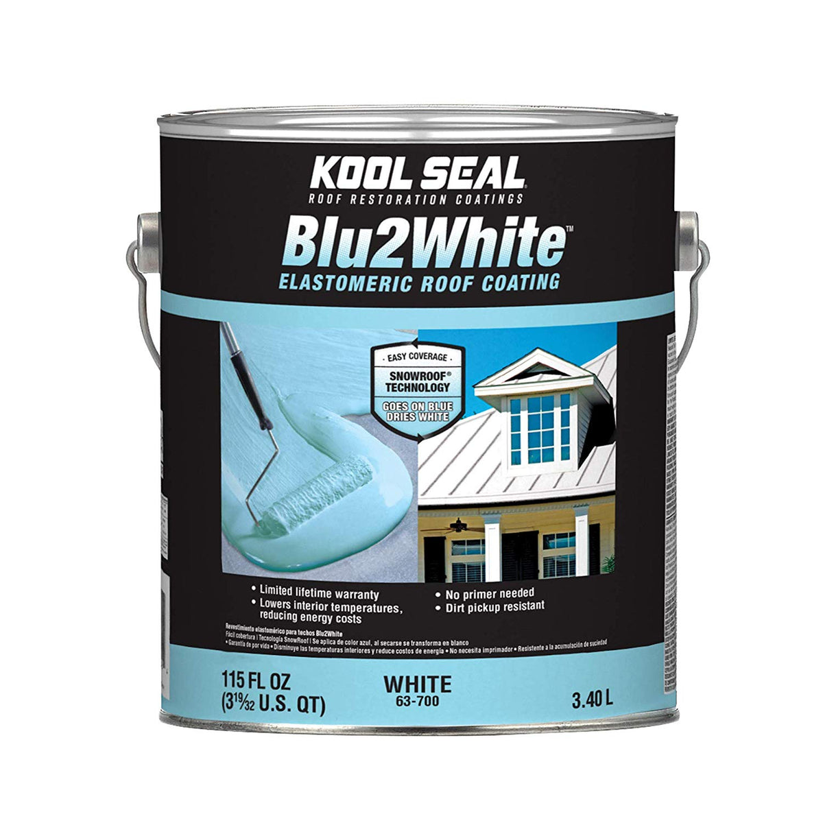 Kool Seal KS0063700-16 Blu2White Elastomeric Roof Coating, White, 1-Gallon