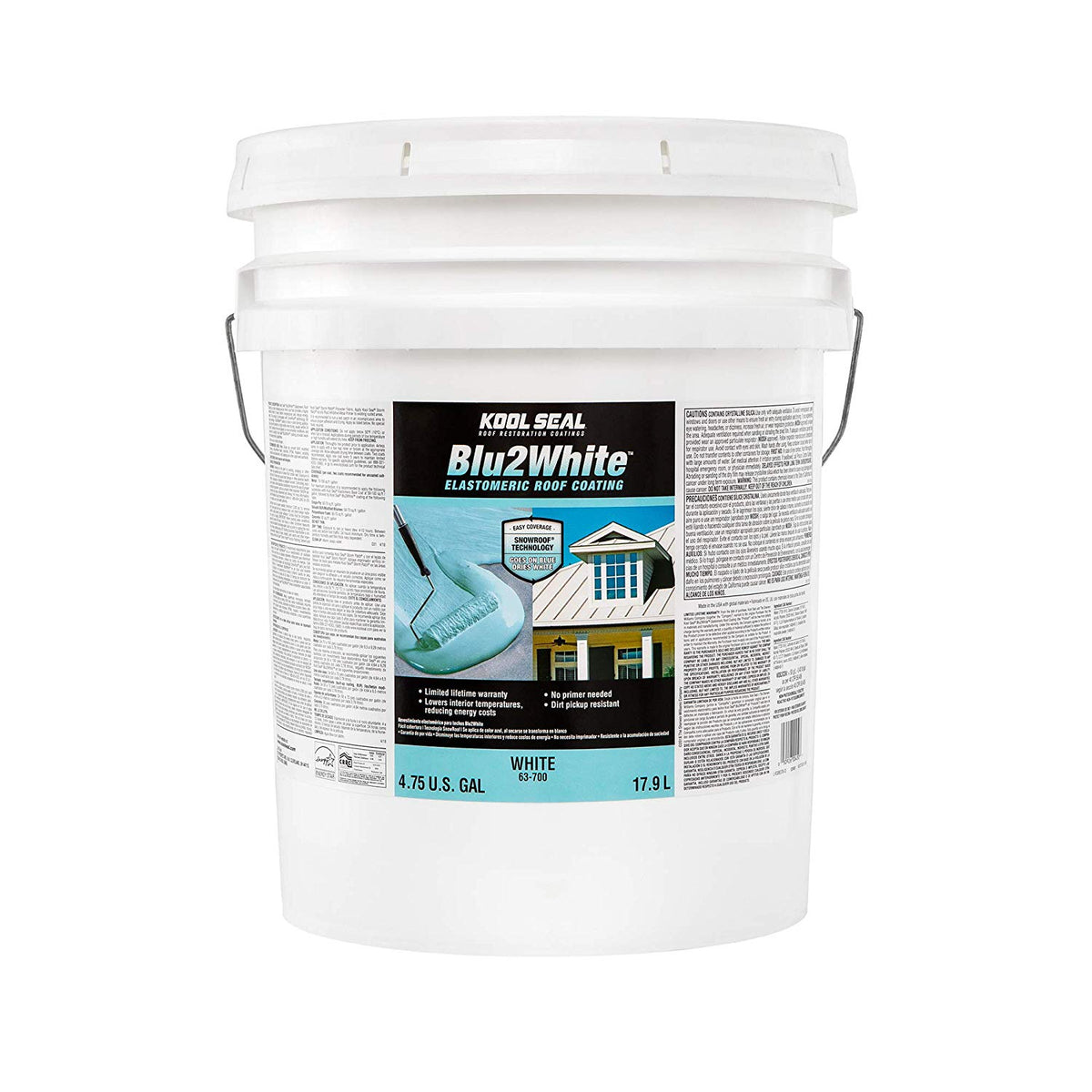 Kool Seal KS0063700-20 Blu2White Elastomeric Roof Coating, White, 5 Gallon