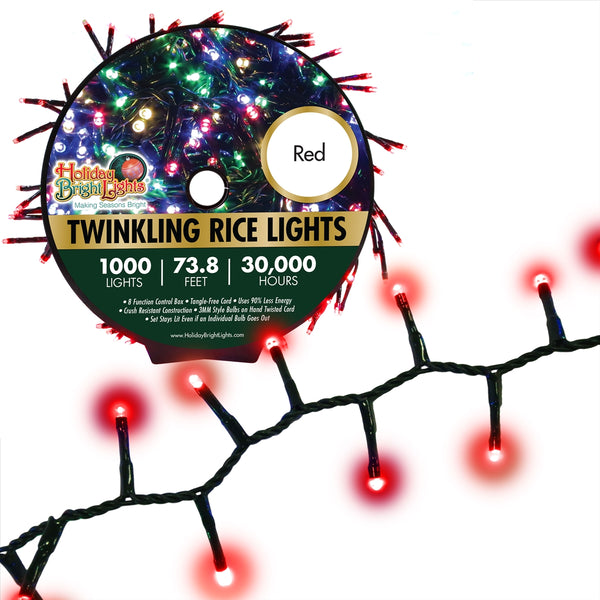 Holiday Bright LED-3MR1000-GRD Twinkling Straight Rice 1000 Red Light Set, 74'