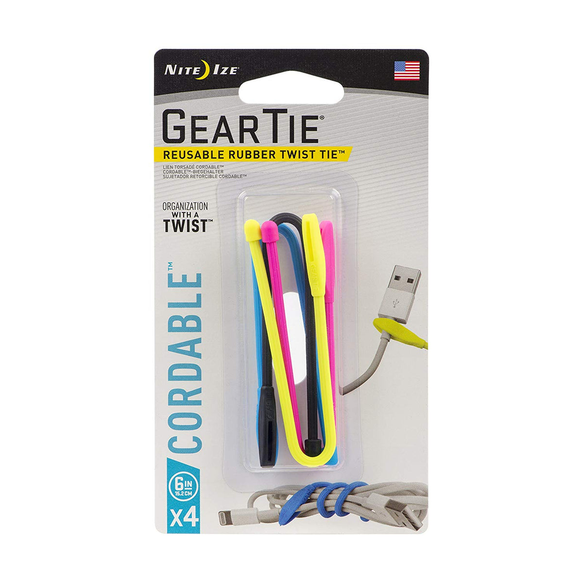 Nite Ize GTK6-A1-4R7 Gear Tie Cordable Twist Tie, Assorted, 6"