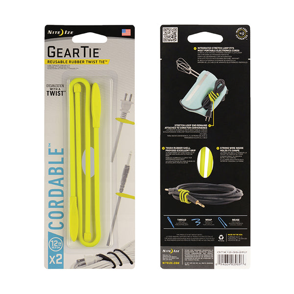 Nite Ize GTK12-33-2R7 Gear Tie Reusable Cordable Twist Tie, Neon Yellow, 12"