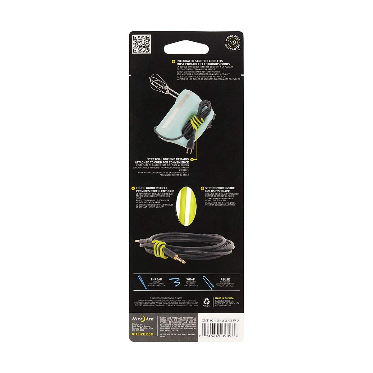 Nite Ize GTK12-33-2R7 Gear Tie Reusable Cordable Twist Tie, Neon Yellow, 12"