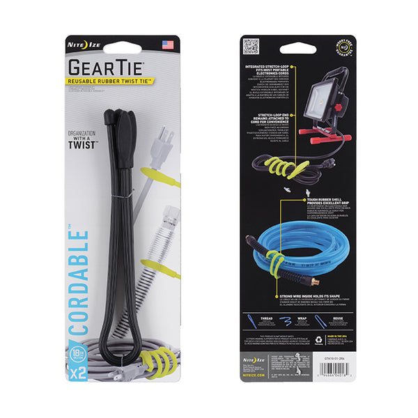 Nite Ize GTK18-01-2R6 Gear Tie Cordable Twist Tie, Black, 18"