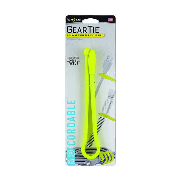 Nite Ize GTK18-33-2R6 Gear Tie Reusable Rubber Twist Tie, Neon Yellow, 18"