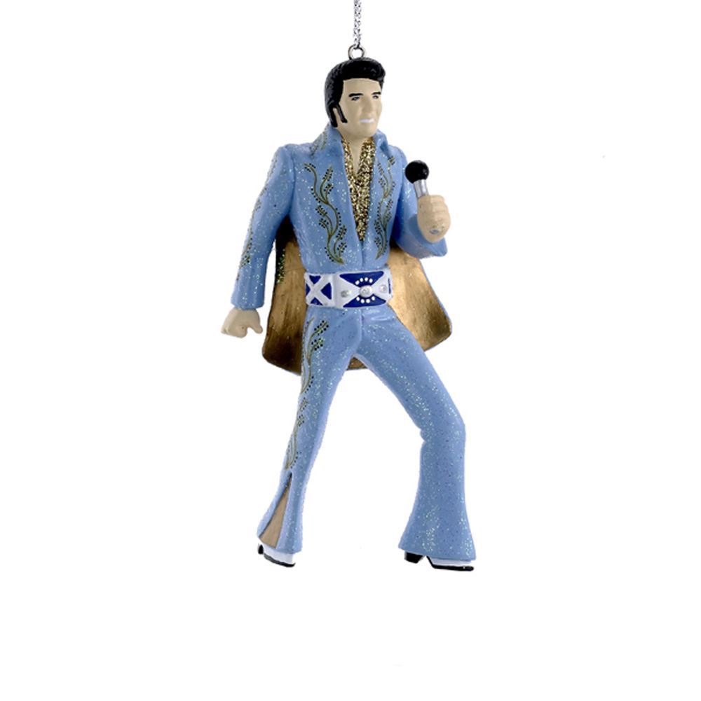 Kurt Adler EP1131 Christmas Elvis In Blue Suit with Microphone Ornament, 4.5"