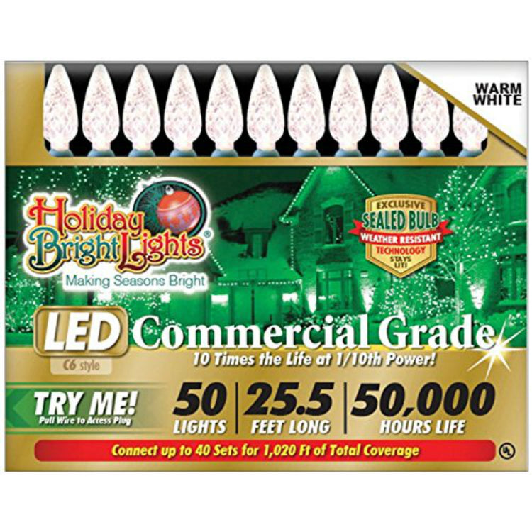 Holiday Bright LEDBX-C650-WW6 Commercial Grade C6-LED 50 Light Set, Warm White