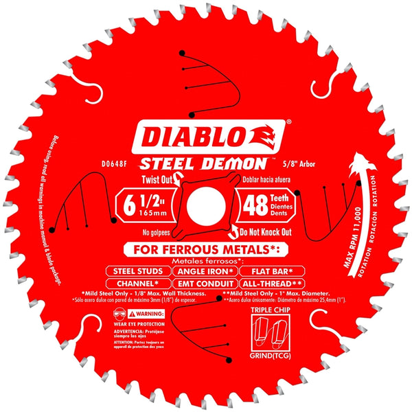 Diablo D0648FA Steel Demon Ferrous Metal Cutting Saw Blade, 48-Tooth, 6-1/2"