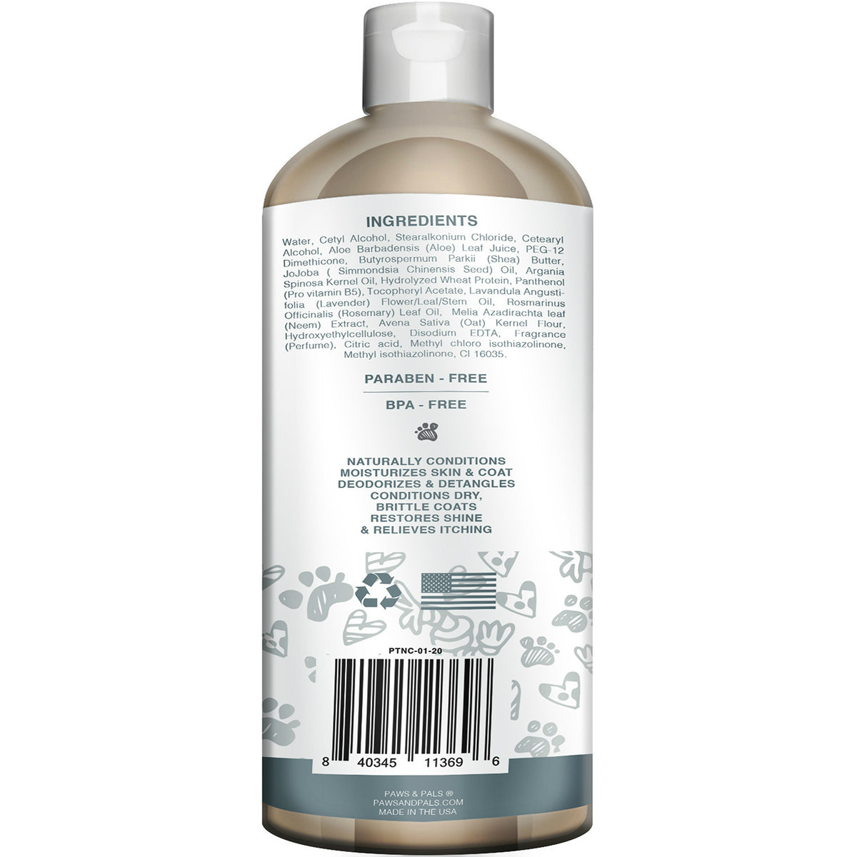 Paws & Pals PTNC-01-20 Natural Pet Wash Conditioner, 20 Oz