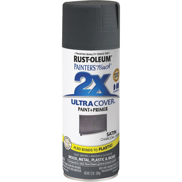 Rust-Oleum 342061 Painters Touch 2X Ultra Cover Spray 12 Oz, Satin Charcoal Gray