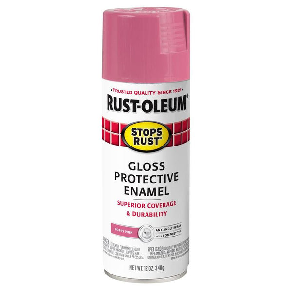 Rust-Oleum 347026 Stops Rust Protective Enamel Spray, Gloss Poppy Pink, 12 Oz