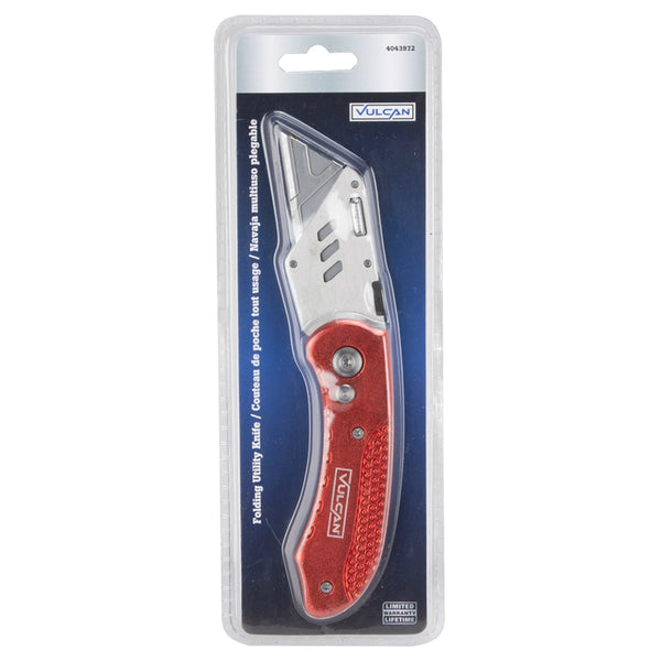 Vulcan KL007 Folding Utility Knife with Aluminum Handle & Belt Clip