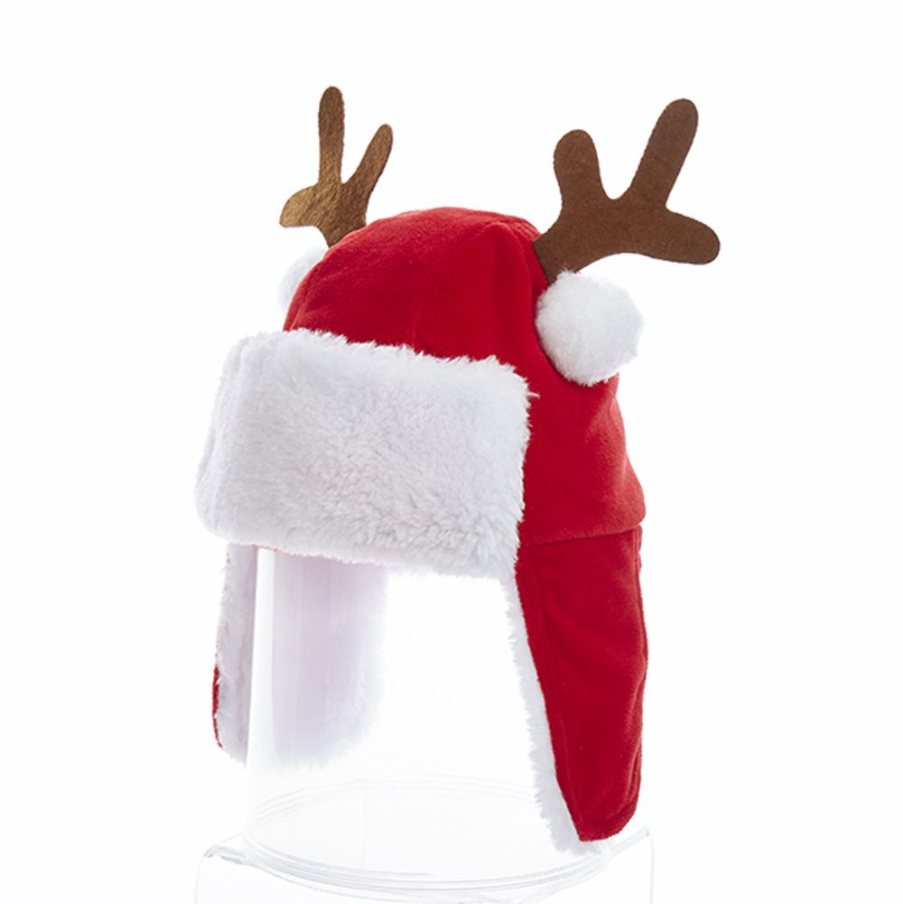 Kurt Adler C1975 Christmas Red Plush Kids Santa Hat with Antlers, 7"