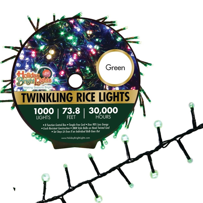 Holiday LED-3MR1000-GGR Christmas LED Twinkling Rice Reel 1000-Light Set, Green